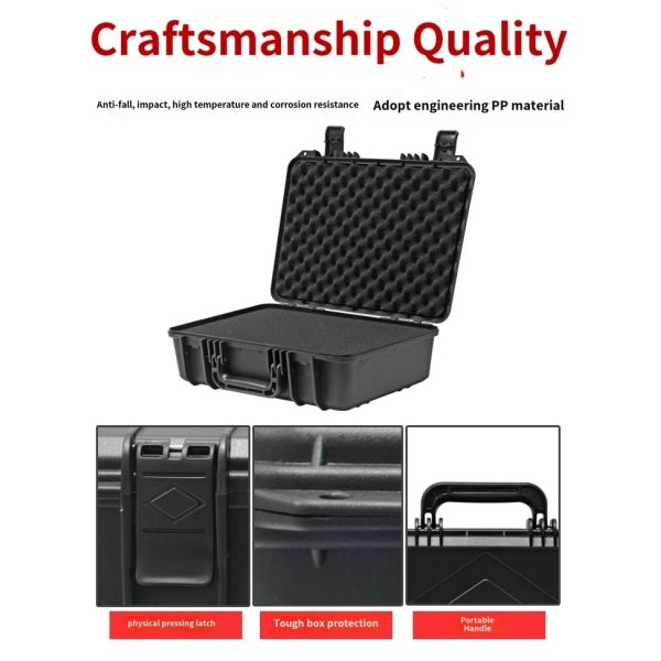 Lockable Waterproof Tool Box with Durable 304 Steel Hinges Secure Press Lock and High-Density Sponge Lining