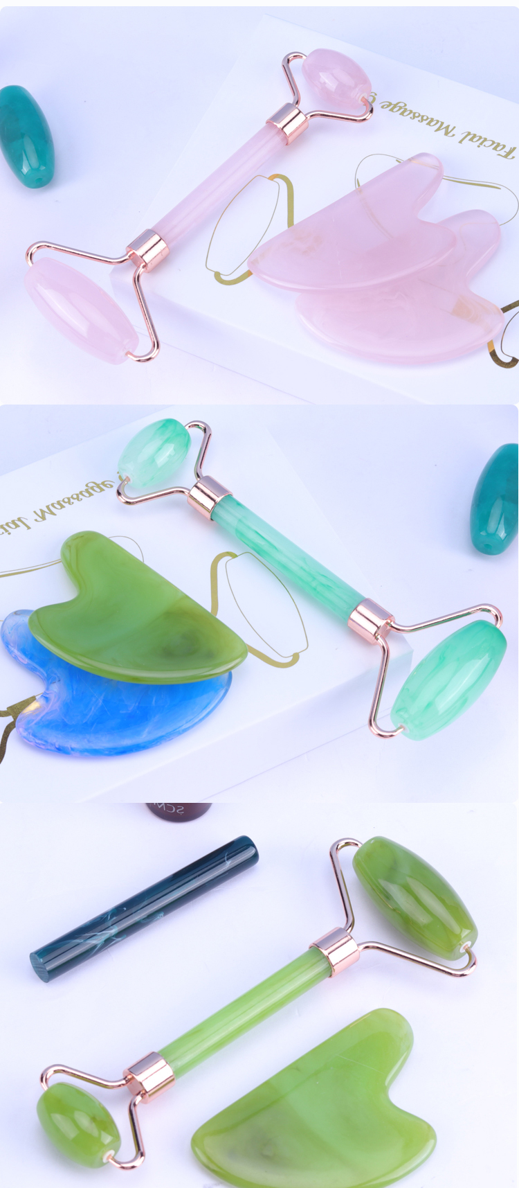 Fashionable Skincare Face Jade Roller pink Quartz Stone Face Roller
