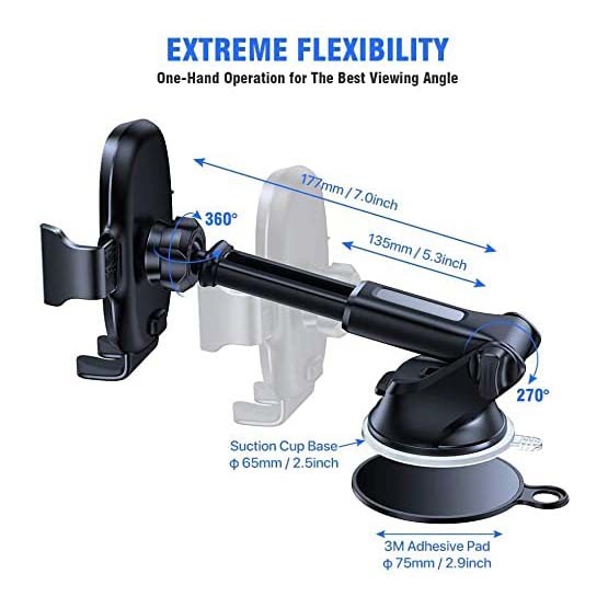 Adjustable Car Dashboard Phone Mount 360 Rotation 3.8inch width