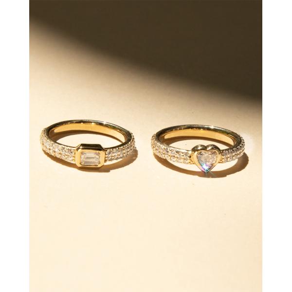 14K Gold Double Row Pave Diamond Heart-Shaped Engagement Ring Size 5-10 with AAA CZ Stone