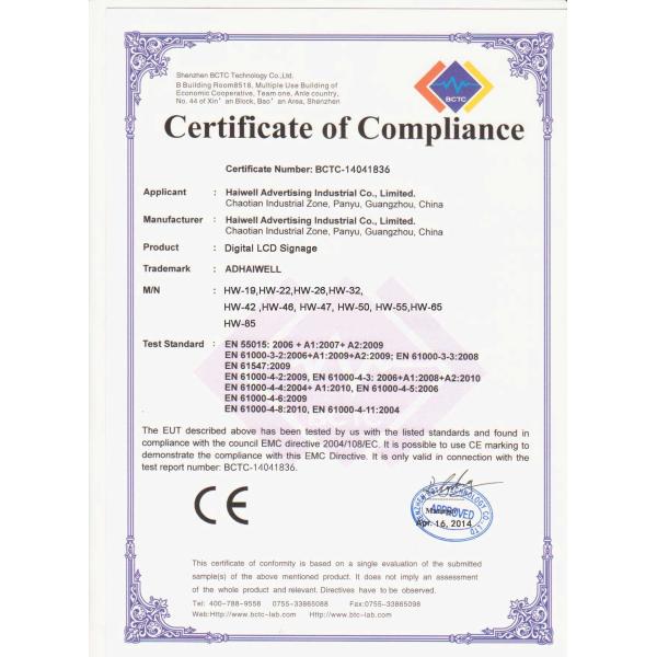 Haiwell Advertising Industrial Co., Limited Certifications