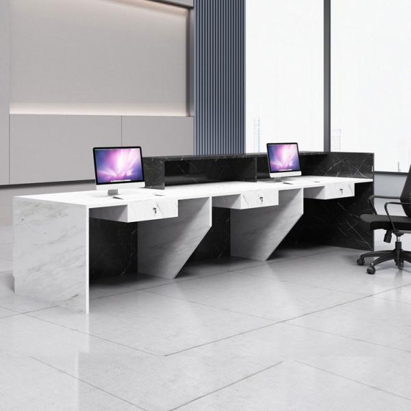 94.4 Inch Modern Front Desk White Marbling Wood 25mm Reception Counter Table