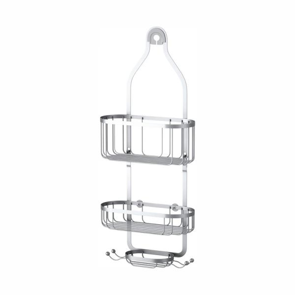 Non-slip Stylish Silver Shower Caddy Shower Storage Rack Basket with Hooks for Razor and Sponge