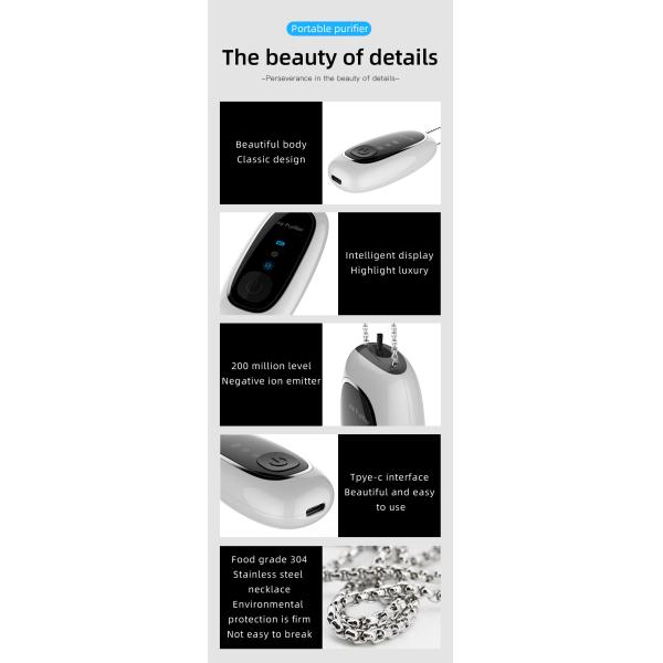 50mA 700mAh Wearable Air Purifier Necklace 1W Negative Ion Air Purifier