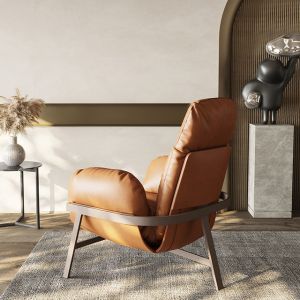 Modern Leisure Relax Leather Chair With Ottoman Stainless Steel Base