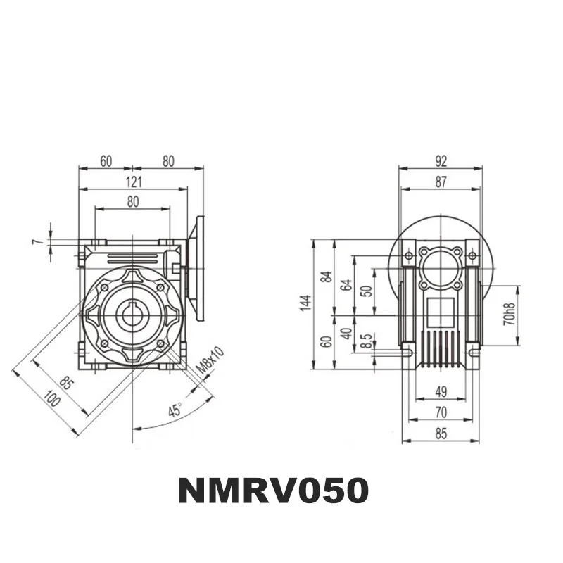 NMRV050 Square Worm Reduction Gearbox Input Holes 25mm Stepper Motor