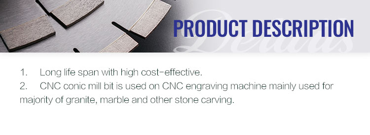 HIGH SPEED STEEL Conic Mill Bit 3mm Tip for CNC Engraving Machine on Granite Marble