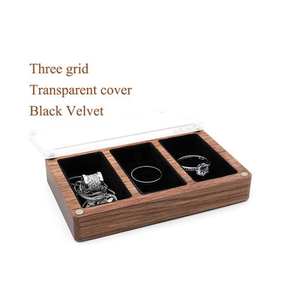 Three Slots Black Walnut Jewelry Box Organizer For Wedding Rings Necklace Earring