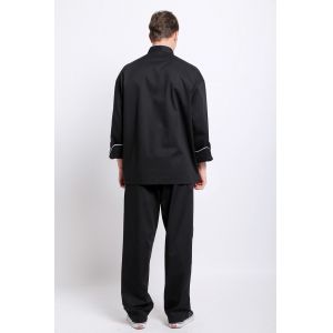 White Cutton White Edage Black Chef Suit