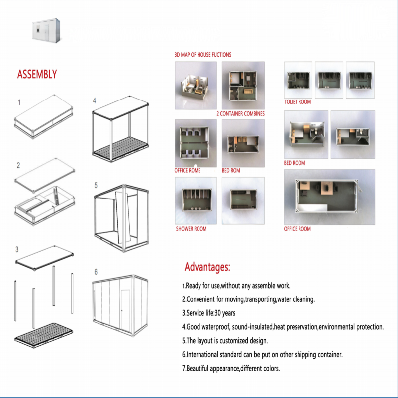 Easy Assemble Expandable Luxury Bath Houses for 2-3 Bedroom Detachable Container Homes