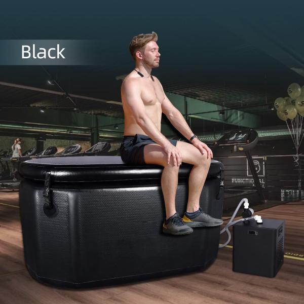 Quality Freestanding Soaking Tub Oval Black Inflatable Cold Tub Inflatable Hot Tub Spa With Insulated Lid Anti-Slid Bottom for sale