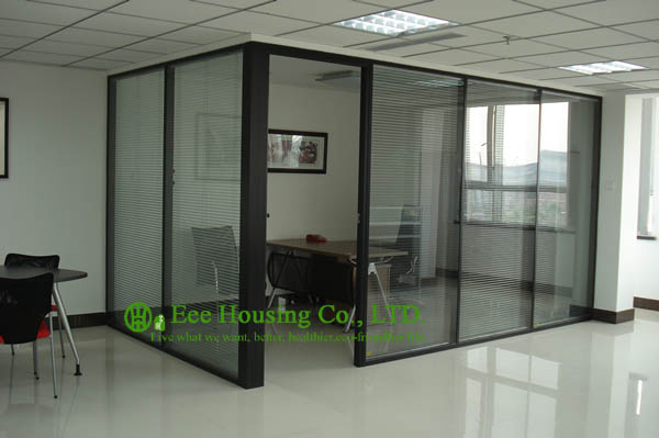 Aluminum Frame Fixed Partition For Office, Black Color Office Glass Partition