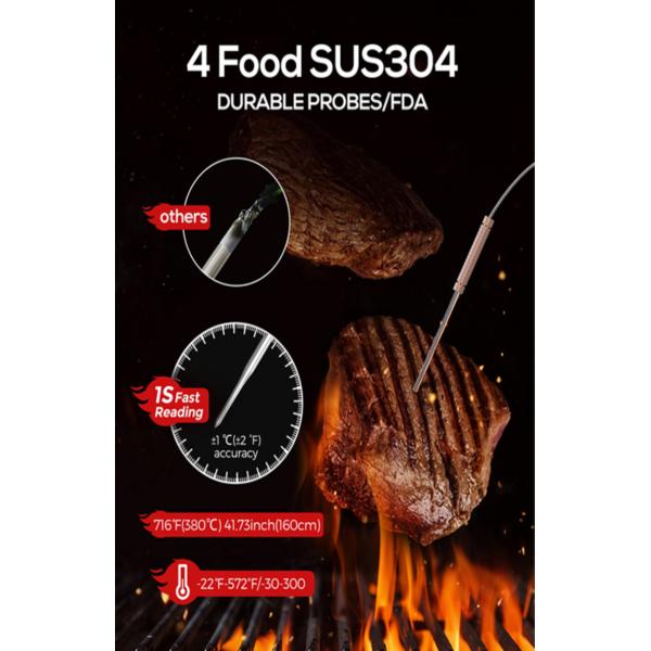 Four Probes Digital Instant Read Bbq Meat Thermometer Bluetooth Wireless Meat Thermometer