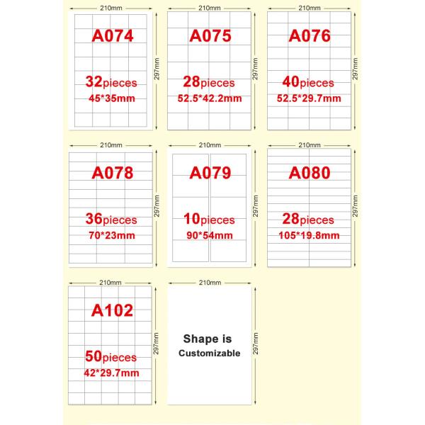 A4 80gsm Self Adhesive Label Sticker Paper For Printers Customized