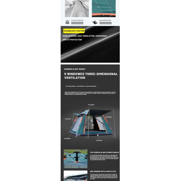 215x215cm 210D Silver Coated Sunscreen Cloth Waterproof Camping Tent Automatic Outdoor Pop Up Tents