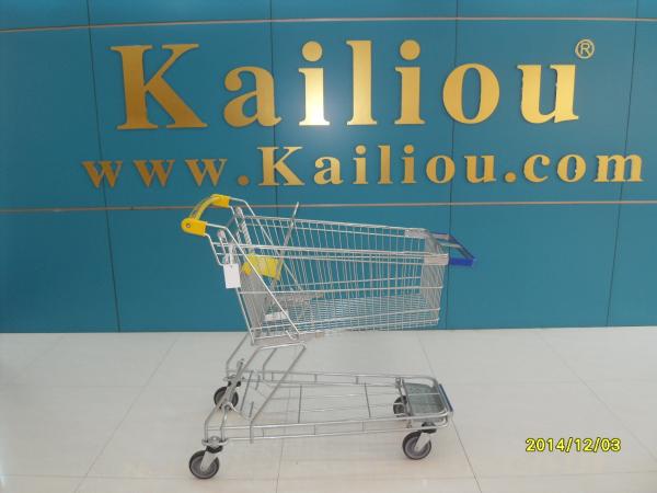 Quality 130L Supermarket store Metal Shopping Cart With Curve Handle and swivel flat casters for sale