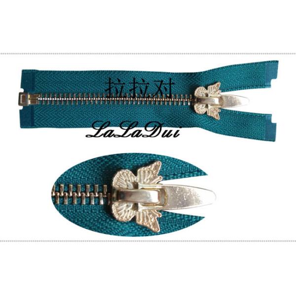 Butterfly Shape Pulls Large Metal Zippers , Golden Metal Large Industrial Zippers