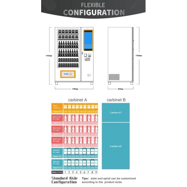 Black Color Drinks Combo Vending Machine 337~662 Capacity Field Installation