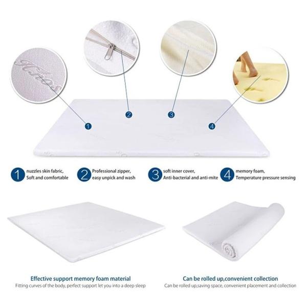 Washable Full Size Memory Foam Topper , Knitted Fabric Cover Padded Mattress Topper