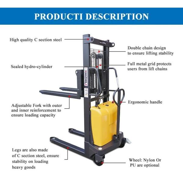 Semi-Electric Pallet 1T 3.5M Hydraulic Stacker With Battery Powered Semi-Electric Pallet Stacker