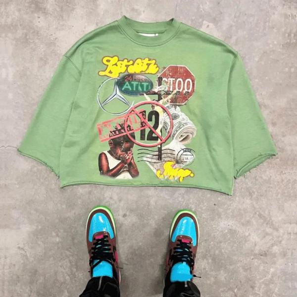 Mei Yue Customize Acid Wash Tshirt Raw Hem Tee Cotton Graphic Dtg Printed Drop Shoulder T-shirt Boxy Cropped T Shirt for Men