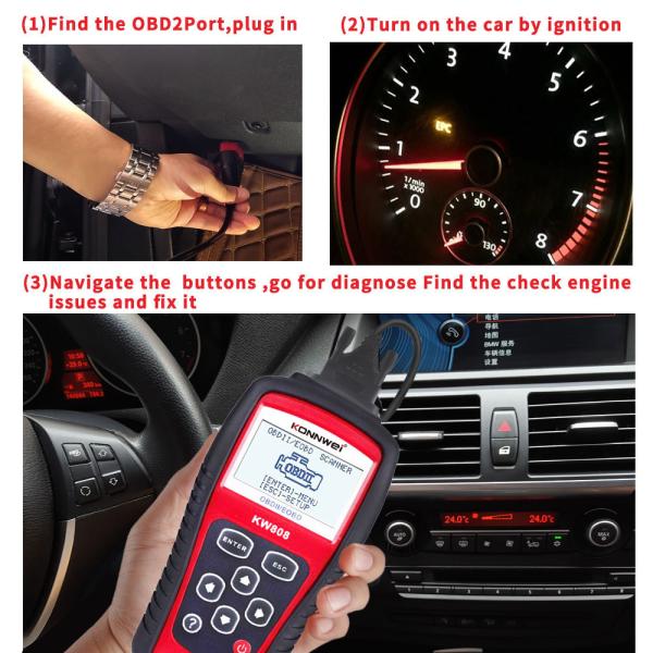 KONNWEI Kw808 Eobd Obdii Car Auto Vehicle Engine Fault Diagnostic Built - In Obd2 DTC Lookup Library
