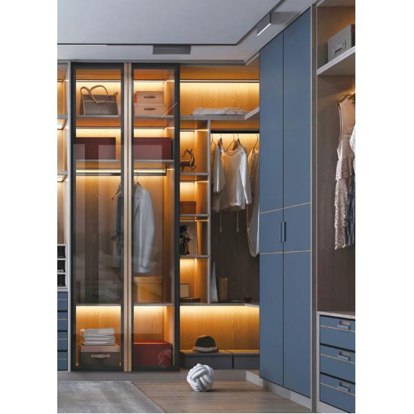 Blue Grey Bedroom Wardrobe Door Laminate Design Particleboard ENF Compliance