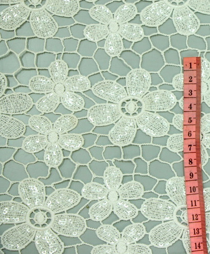 Chemical lace with Red/Pink /Orange Color + Embroidery 3 mm Sequin Lace Fabric