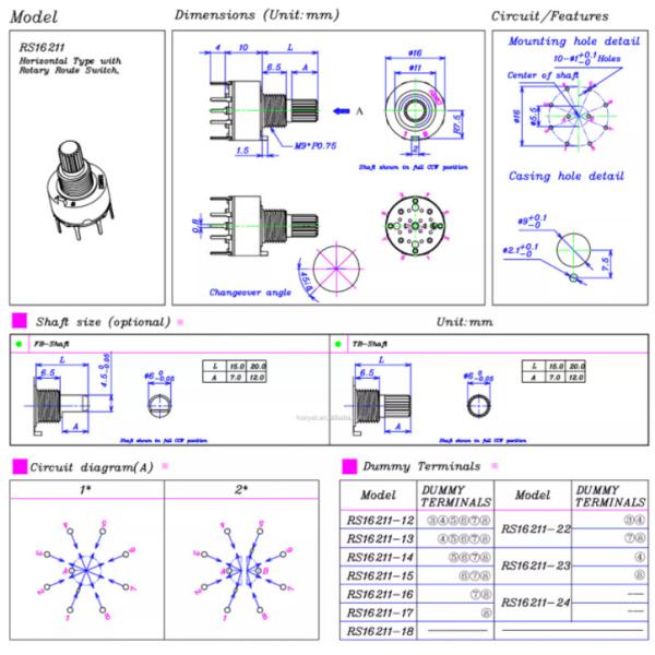 Plastic 16mm 8 Position Rotary Switch Single Pole 0.3A Heater Refrigerator