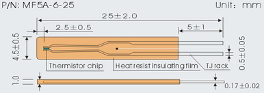 Polyimide Film Insulated Thermistors MF5A-6 Series 10K B 3977 0