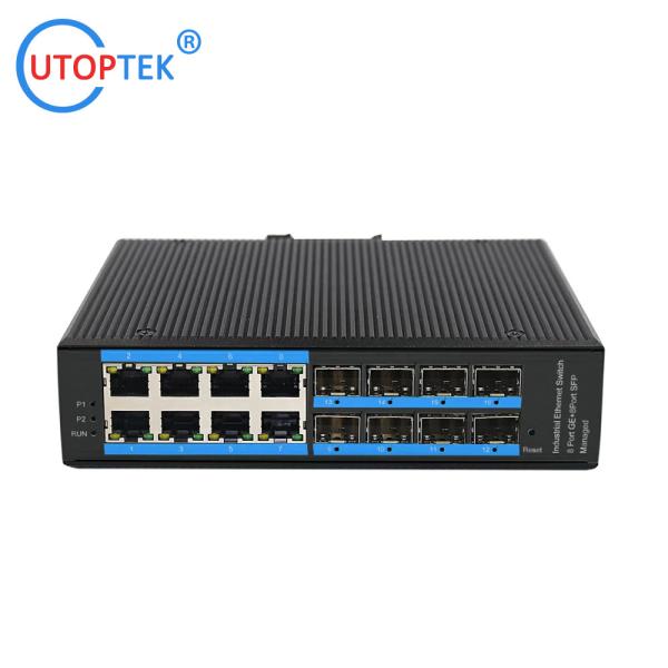 UT88GMP-SFP L2 Managed Industrial 8x1000M SFP port+8x10/100/1000M RJ45 POE port +1xConsole port, DIN Rail,-40 ~+85 ℃