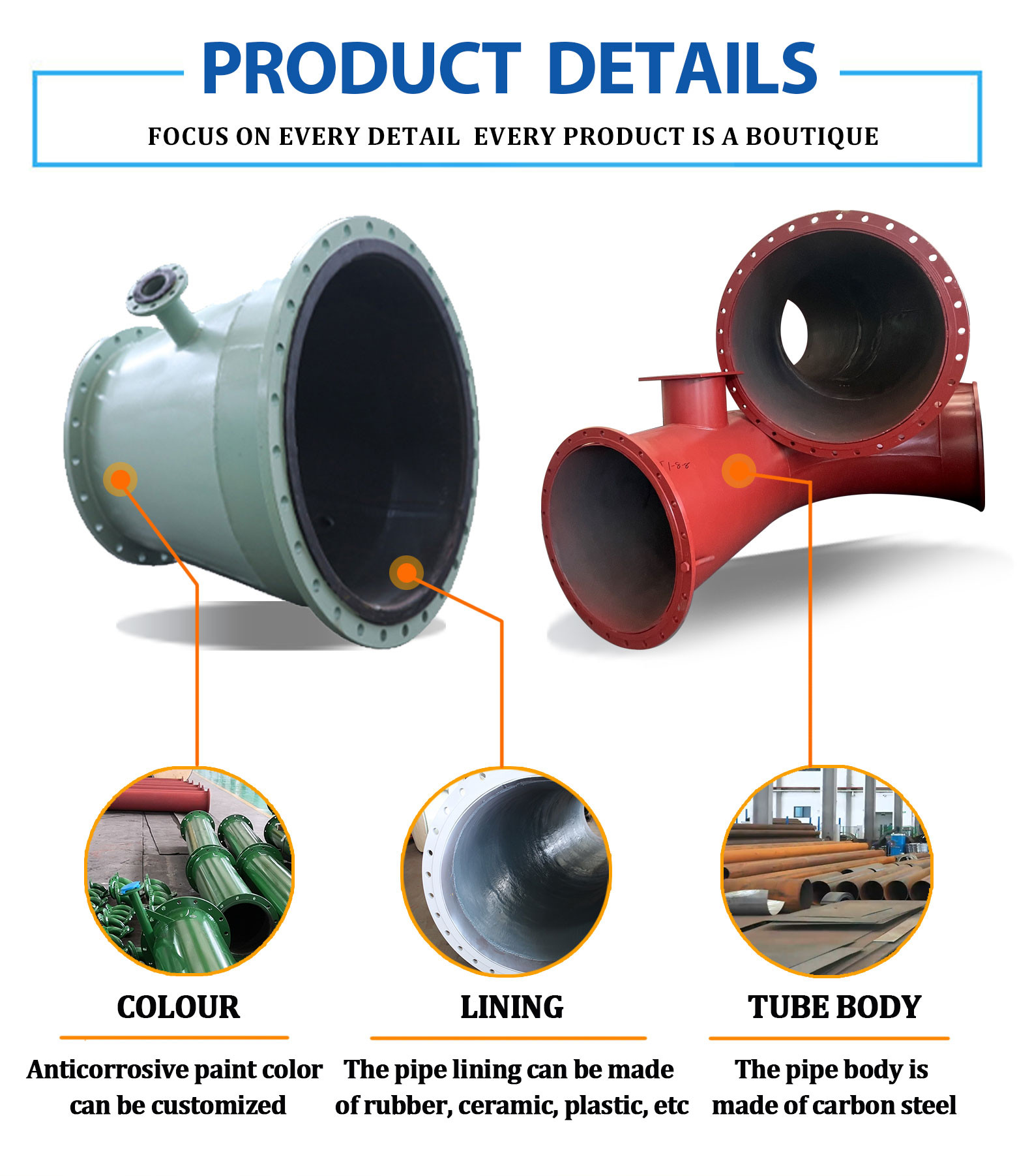 Rubber Coated Pipeline With Good Flexibility Customized Support