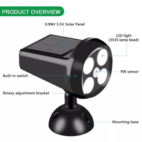 2000mAh 6W 300LMs Solar Powered Pir Led Wall Light / 4 Led Solar Light