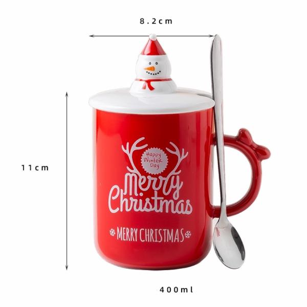 New Festival Mug Christmas Round Santa Claus Lid Stainless Steel Spoon Elk Pattern Ceramic Mug With Cover