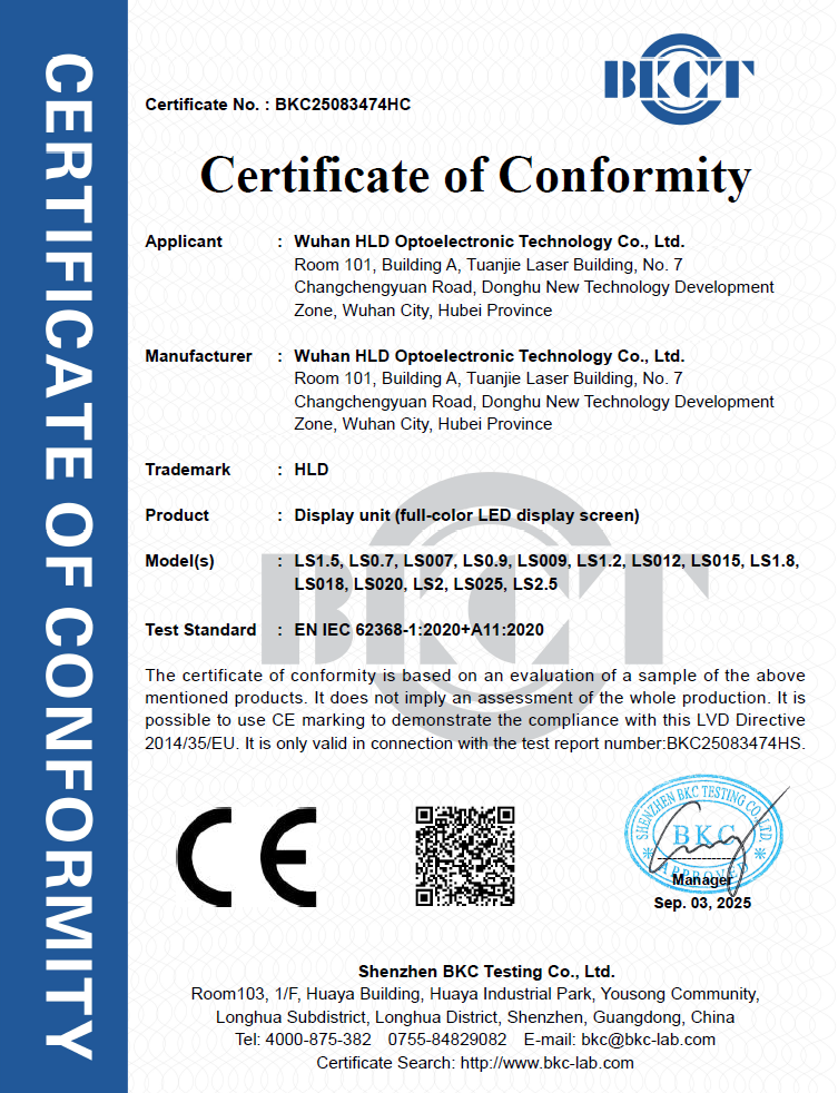 Wuhan HLD Opto Technology LTD Certifications
