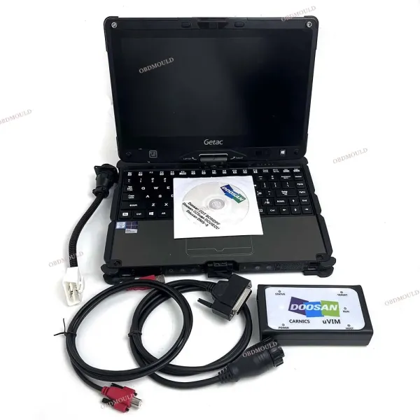 Getac V110 laptop + For Doosan uvim Excavator Forklift Engine Fault Detector DDT SCR DPF DCU ECU Scanner Fault Diagnostic Tool