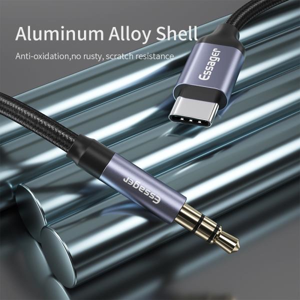 Essager Type C To 3.5mm Male Audio Aux Cable Grey 1m For Type C Devices
