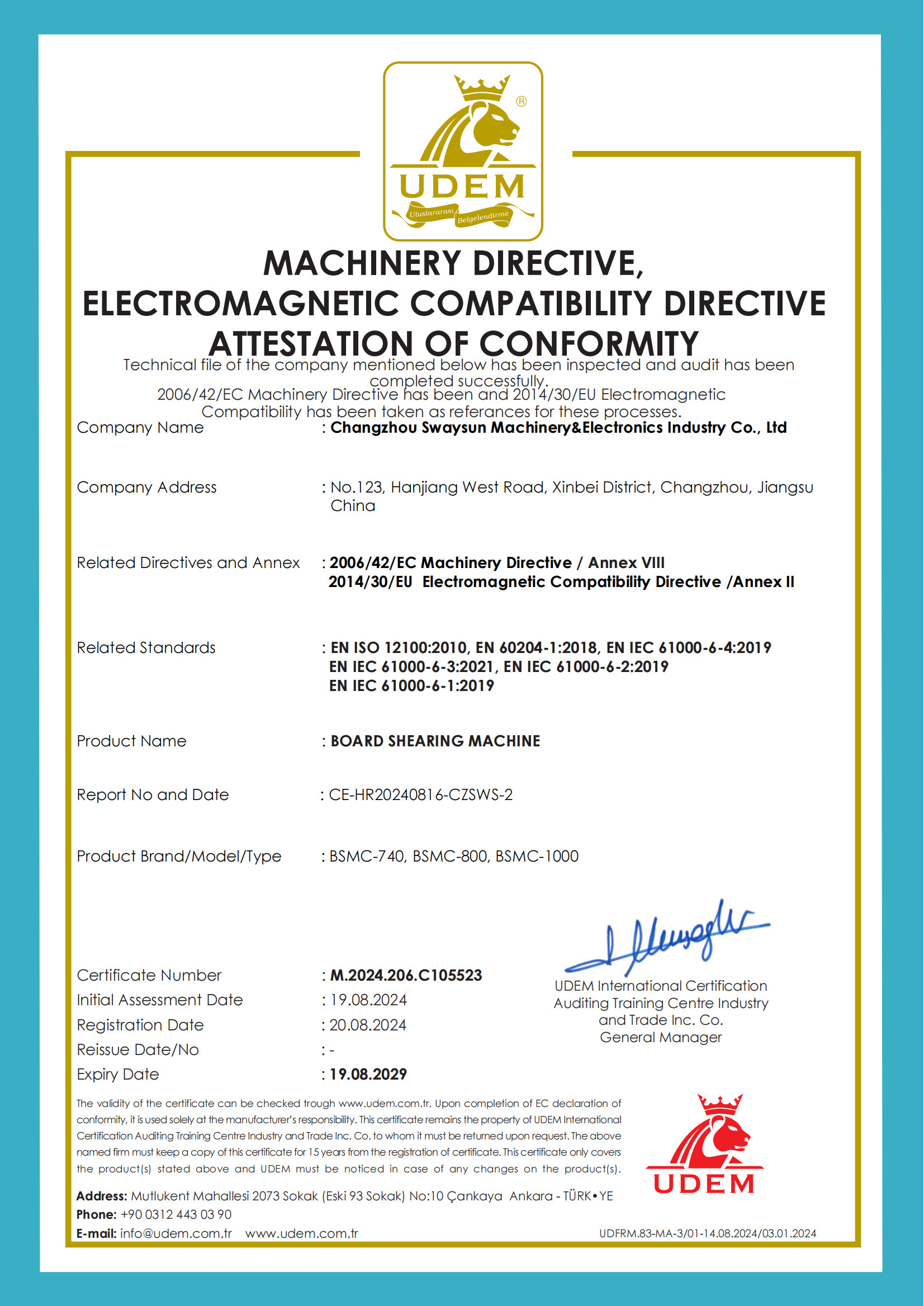 Changzhou Techelect Electronic Equipment Co., Ltd. Certifications