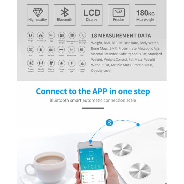 6MM Glass Platform USB Rechargeable Smart Bluetooth BMI Scale