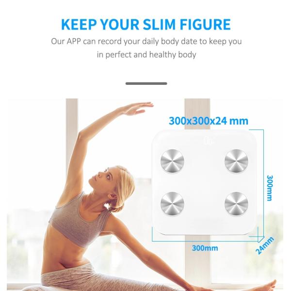 6MM Glass Platform USB Rechargeable Smart Bluetooth BMI Scale