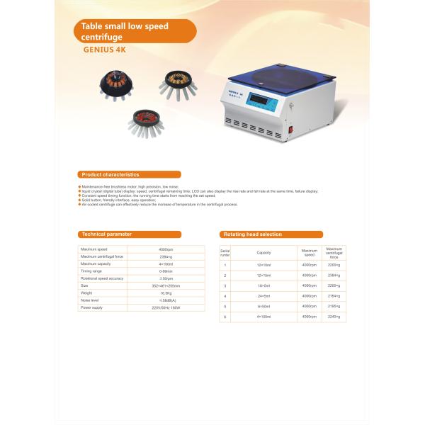Small Low Speed 4000rpm Plasma Centrifuge for Cosmetics Laboratory and Medical Testing