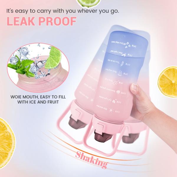 3 PCS Water Bottles With Straw 10oz 32oz 64oz Motivational Sport Water Bottles With Time Maker Leakproof Half Gallon 2L Water Jugs