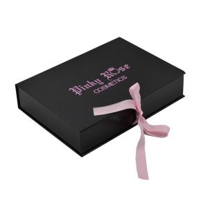 China Matt Black Color Paper Gift Box With Ribbon Bow Customized Design Printing on sale