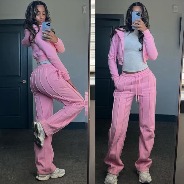 Custom Distressed Embroidery Crop Top Tracksuit Zip up Hoodie Joggers Pants Women Distressed 2 Piece Sweatpants and Hoodie Set