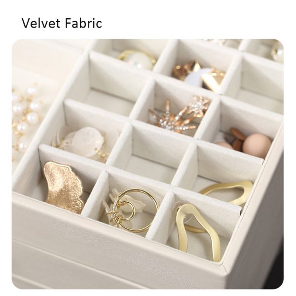 Green PU Leather 3 Layer Jewelry Box with Glass Lid for Large Desktop Storage