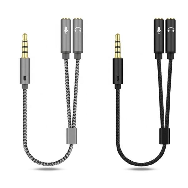Quality 1 Input to 2 Output Y Shape 3.5mm AUX Stereo Audio Mic Headphone Splitter Adapter Cable for sale