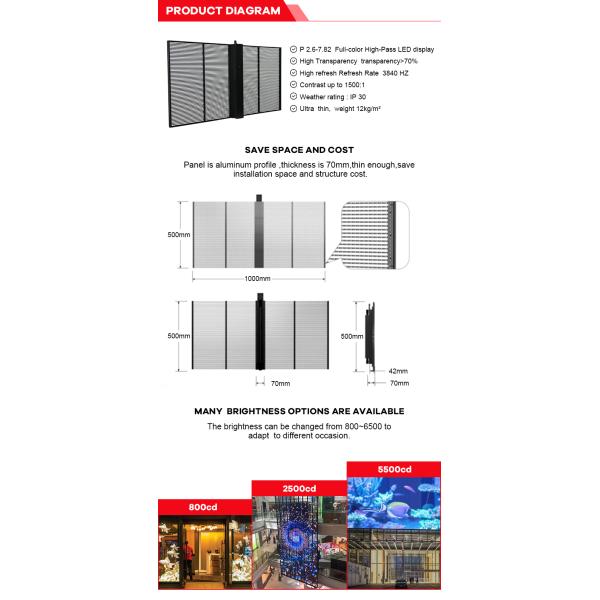 P2.6-5.2 HD Transparent LED Display Panel 2500nits Hanging Installation