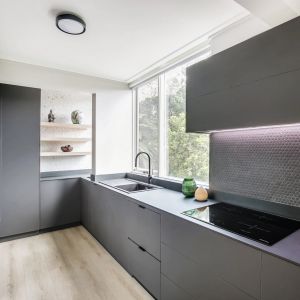 Buy cheap Luxury Black Melamine Modern Matte Kitchen Cabinet Sets Moisture Proof from wholesalers