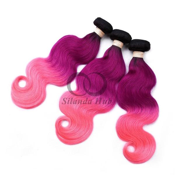 #T1B/Purple/Pink Body Wave Remy Human Hair Bundles Sew In Weave Bundles Brazilian Bundle Deals