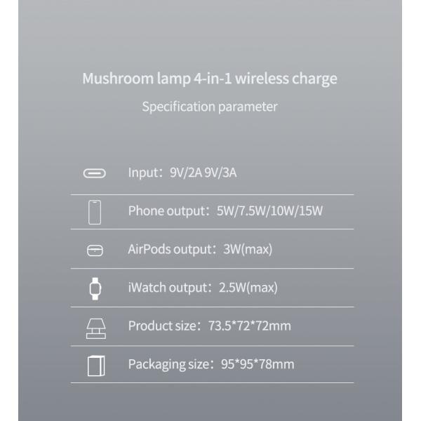 X6 Mushroom Design Wireless Charger Night Light Dark Grey / Golden Rose